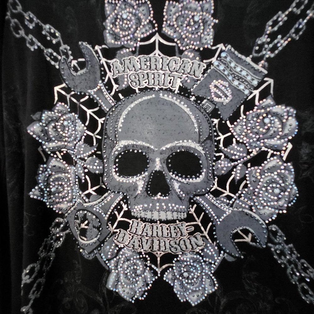 Harley Davidson Women's Long Sleeve Black Lace Top Size M - Picture 3 of 8